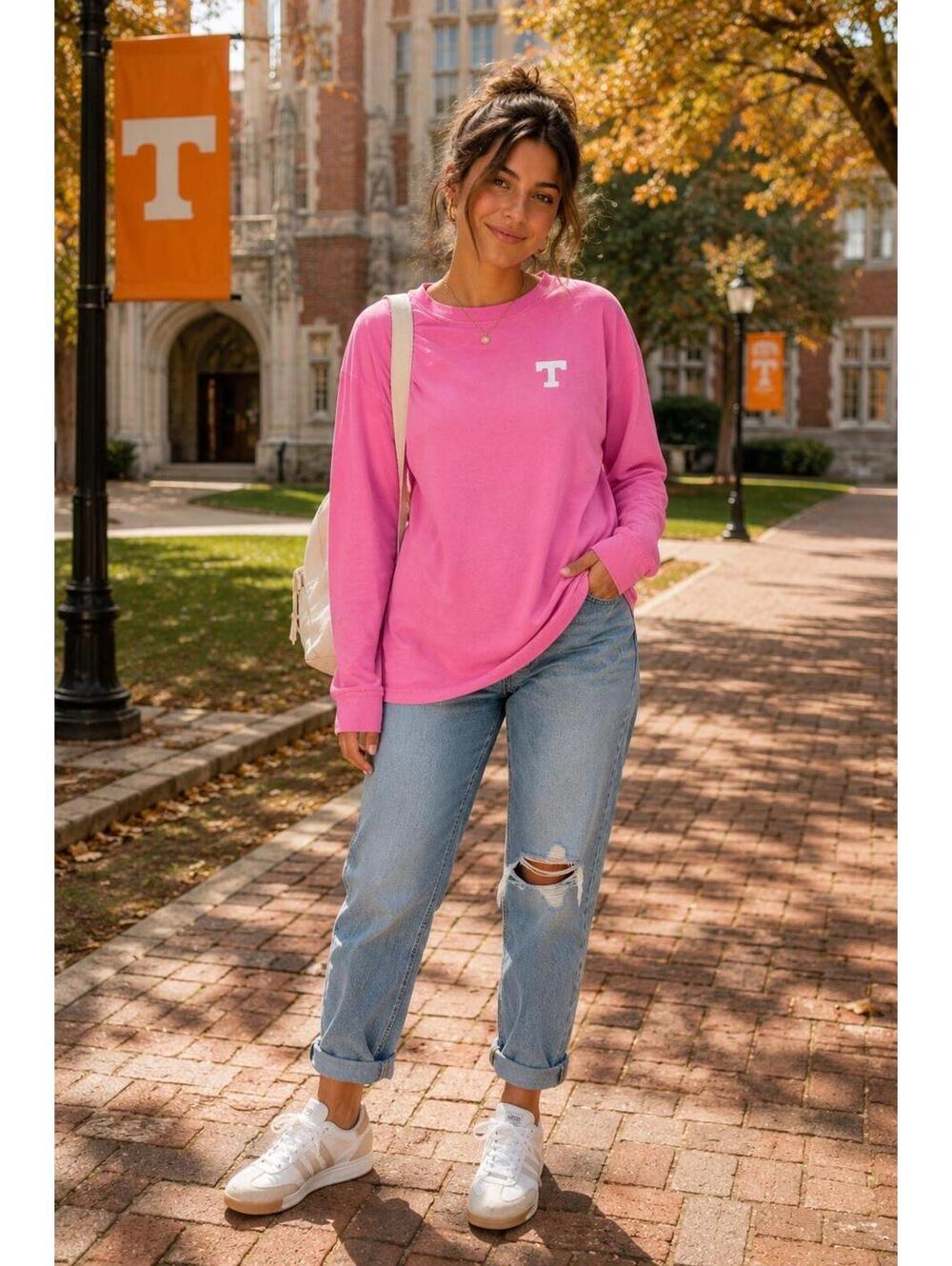 Tennessee Volunteers UT Vols Pink Long Sleeve T Shirt L Three Square Royce App